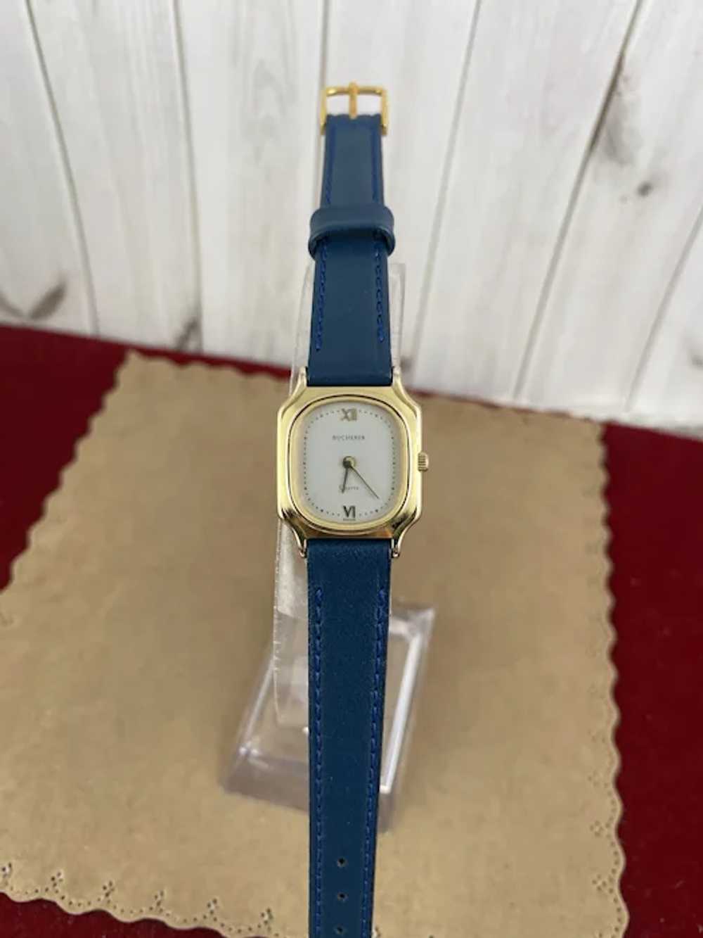 Vintage 1990's Bucherer Quartz Wrist Watch Blue S… - image 3