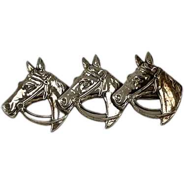 Three Horse Head Equestrian Sterling Silver Pin