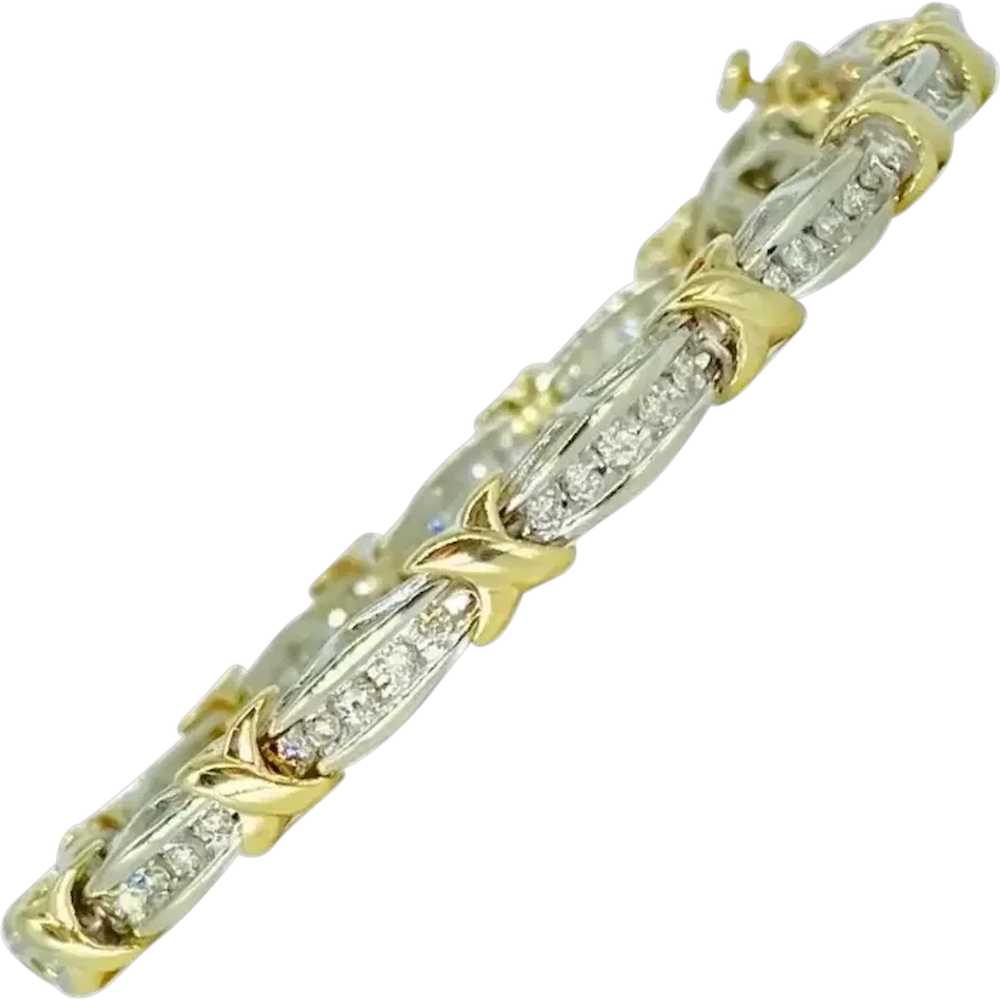 Vintage 3.50 Carat Total Diamonds Two-Tone Gold X… - image 1