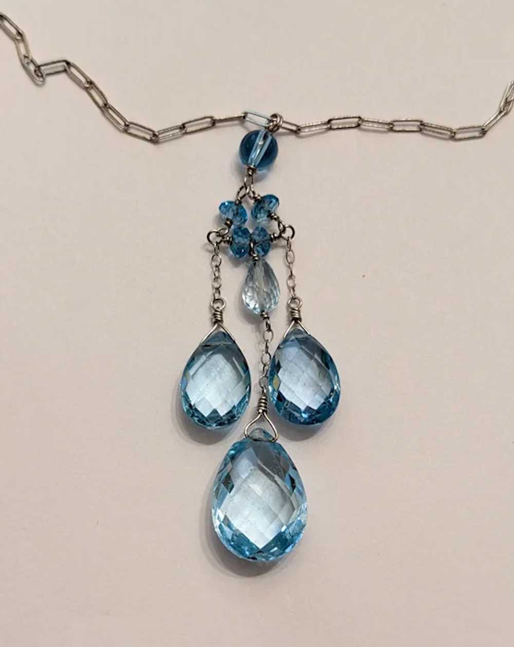 Vintage 10k White Gold And Blue Topaz Necklace - image 2
