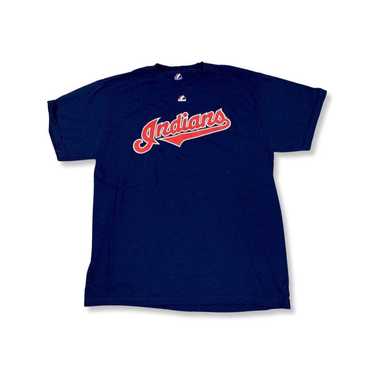 MLB Cleveland Indians Baseball Block C Logo Majestic T Shirt Mens Large Blue