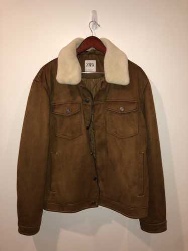 Zara Zara Brown Shearling Suede Bomber Size XL