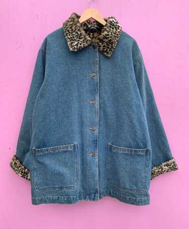 AMAZING! 1990S LEOPARD SHERPA LINED LONG CUT DENIM