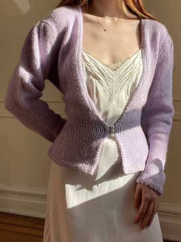 1980s Lilac Purple White Heathered Knit Cardigan B