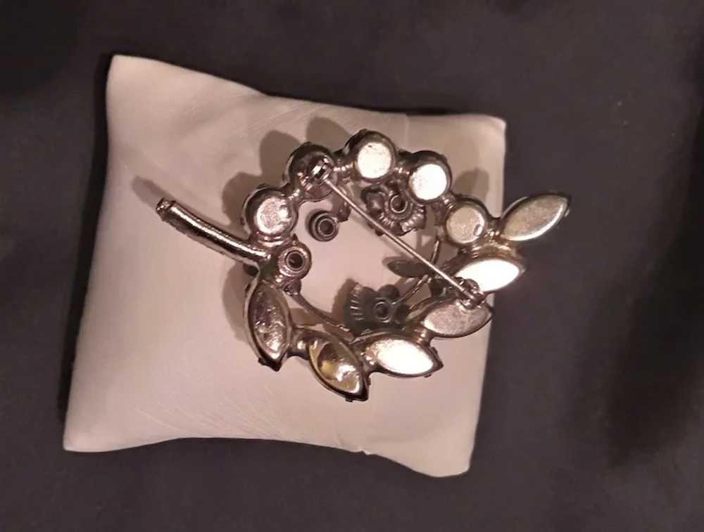 Elegant 3D Leaf & Flowers Brooch Topaz Marquis Rh… - image 3