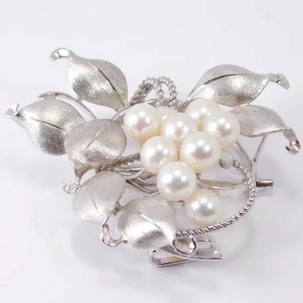 Beautiful Sterling Silver Vintage Pearl Brooch Pe… - image 3