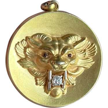 10k Gold & Old Cut Diamond Victorian Chimera Lock… - image 1