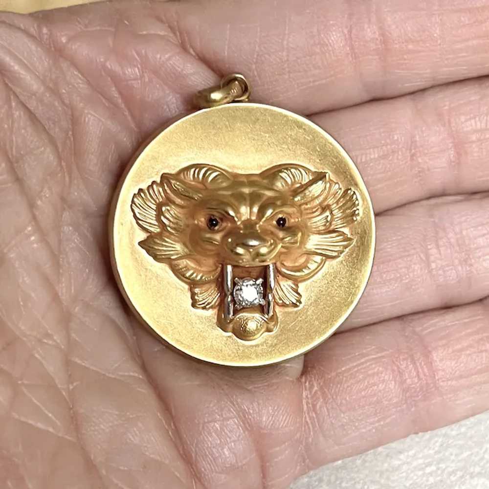 10k Gold & Old Cut Diamond Victorian Chimera Lock… - image 3