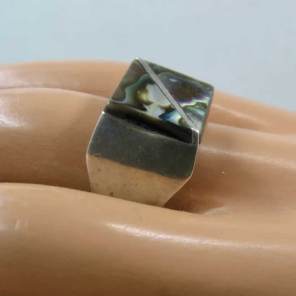 1970s Taxco Sterling Abalone Inset Men's Ring Sz … - image 10