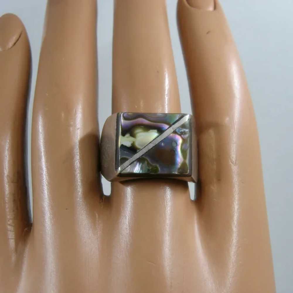 1970s Taxco Sterling Abalone Inset Men's Ring Sz … - image 11