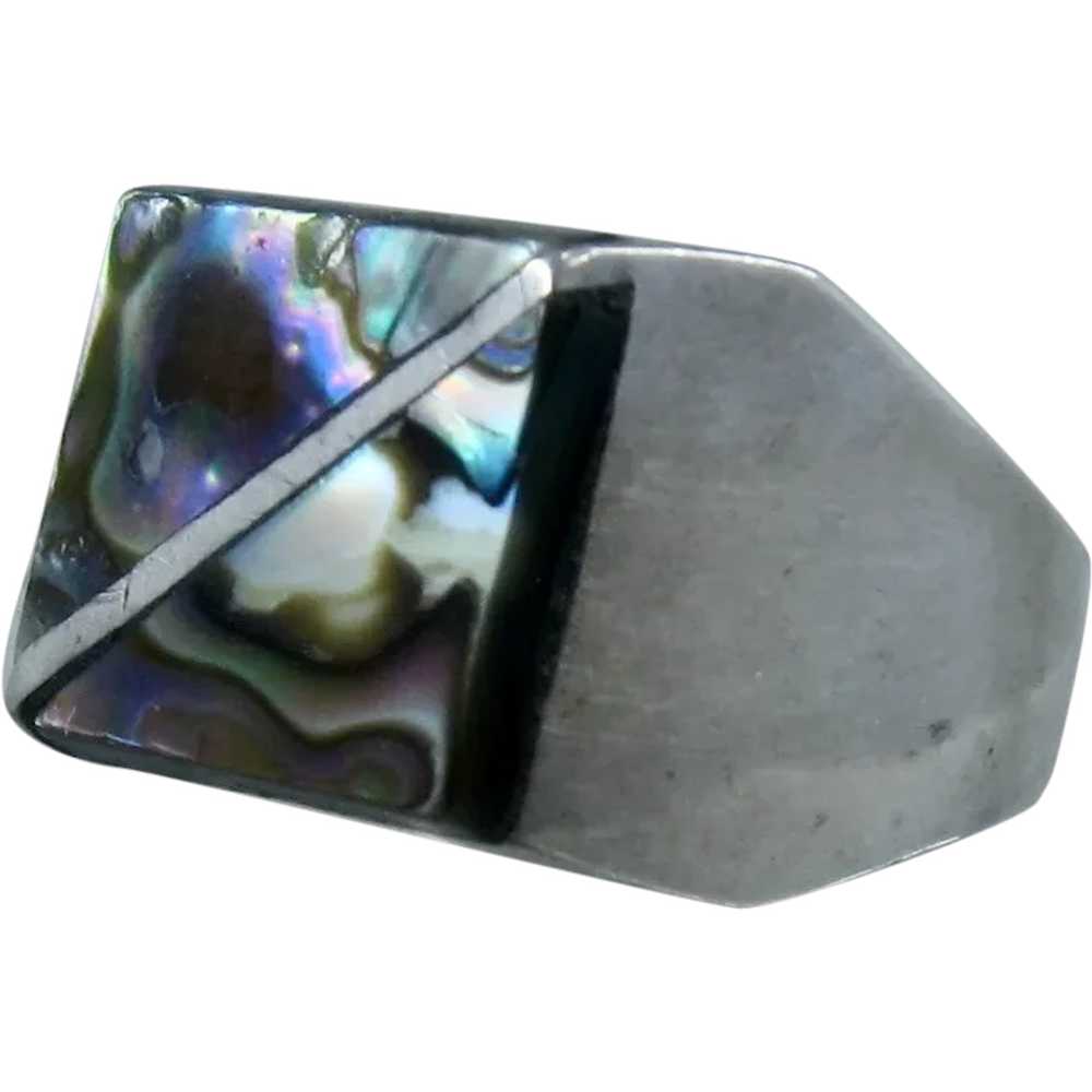 1970s Taxco Sterling Abalone Inset Men's Ring Sz … - image 1