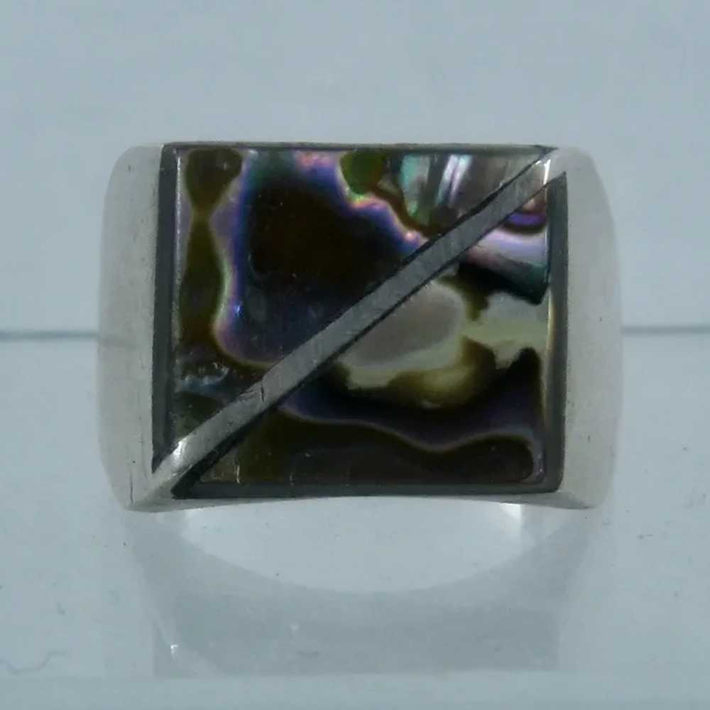 1970s Taxco Sterling Abalone Inset Men's Ring Sz … - image 2