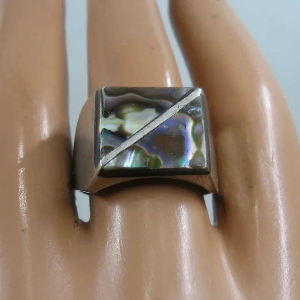 1970s Taxco Sterling Abalone Inset Men's Ring Sz … - image 8