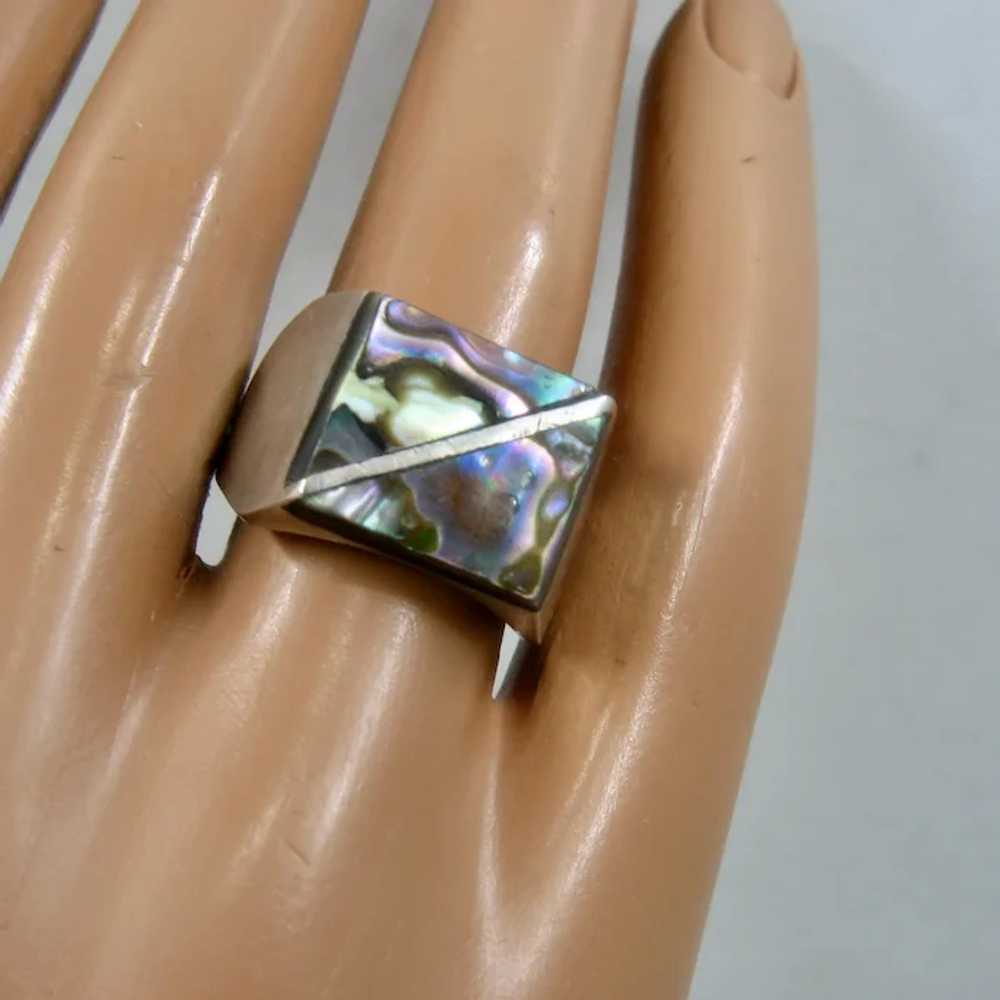 1970s Taxco Sterling Abalone Inset Men's Ring Sz … - image 9