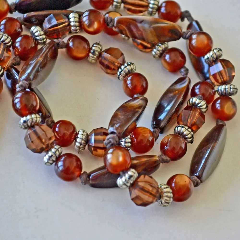 Necklace Root Beer or Faux Tortoise Beads on Knot… - image 3