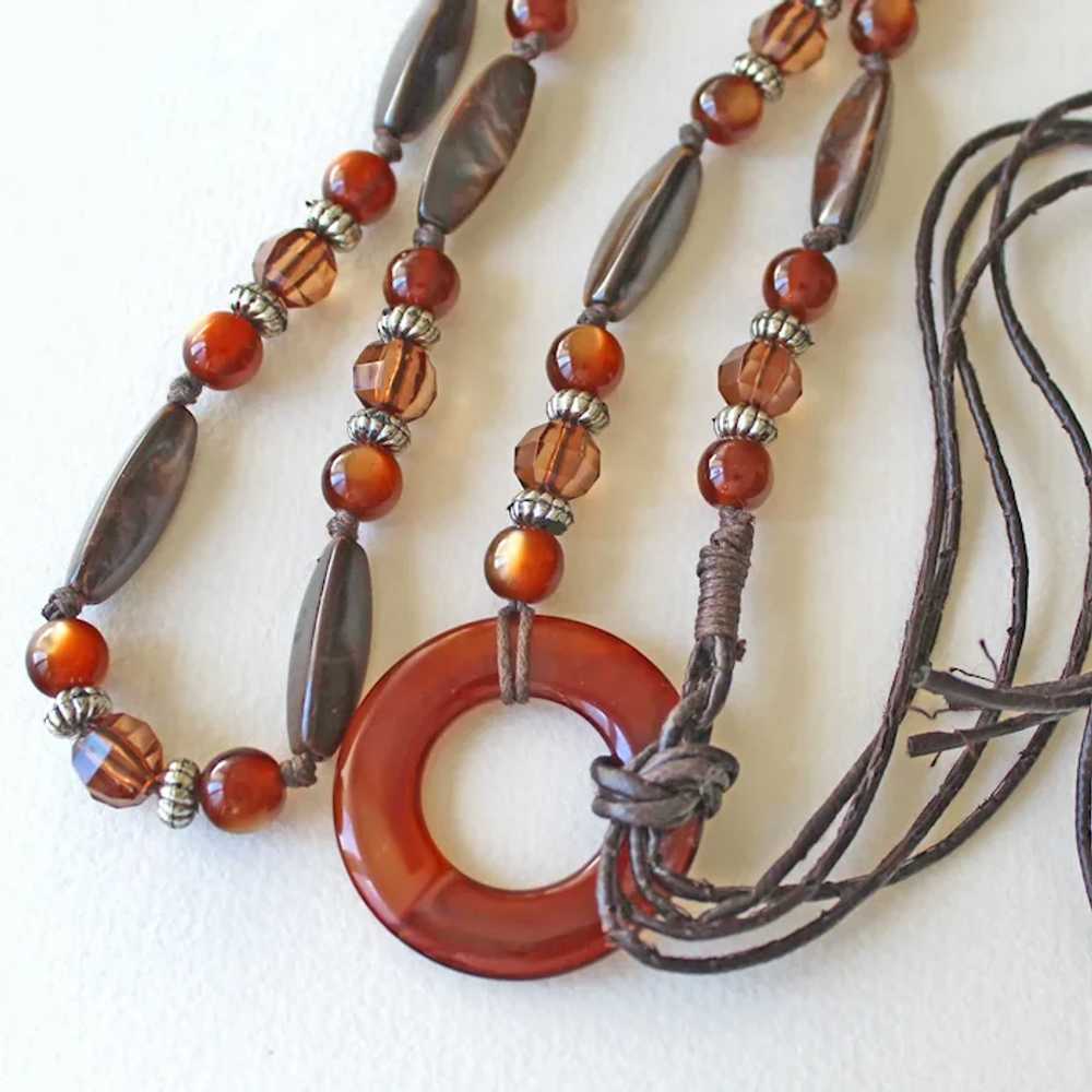 Necklace Root Beer or Faux Tortoise Beads on Knot… - image 4