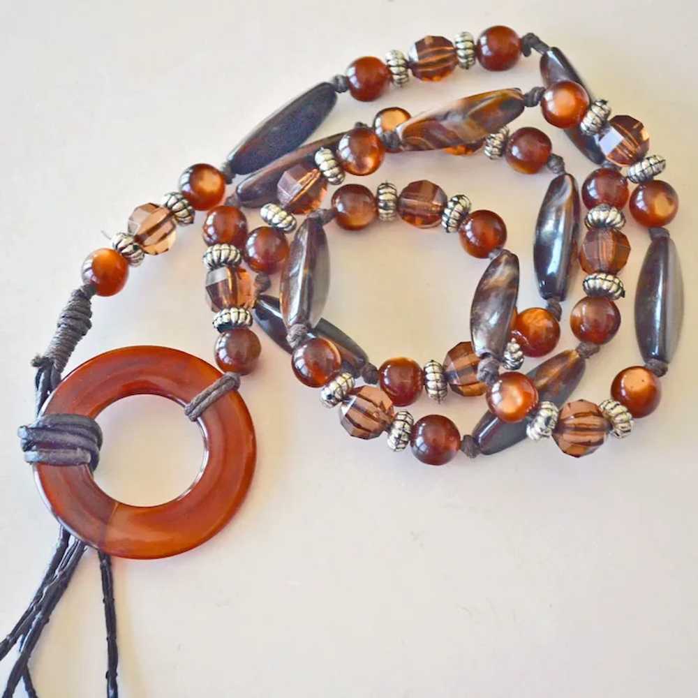 Necklace Root Beer or Faux Tortoise Beads on Knot… - image 5