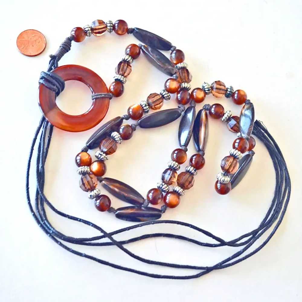 Necklace Root Beer or Faux Tortoise Beads on Knot… - image 6