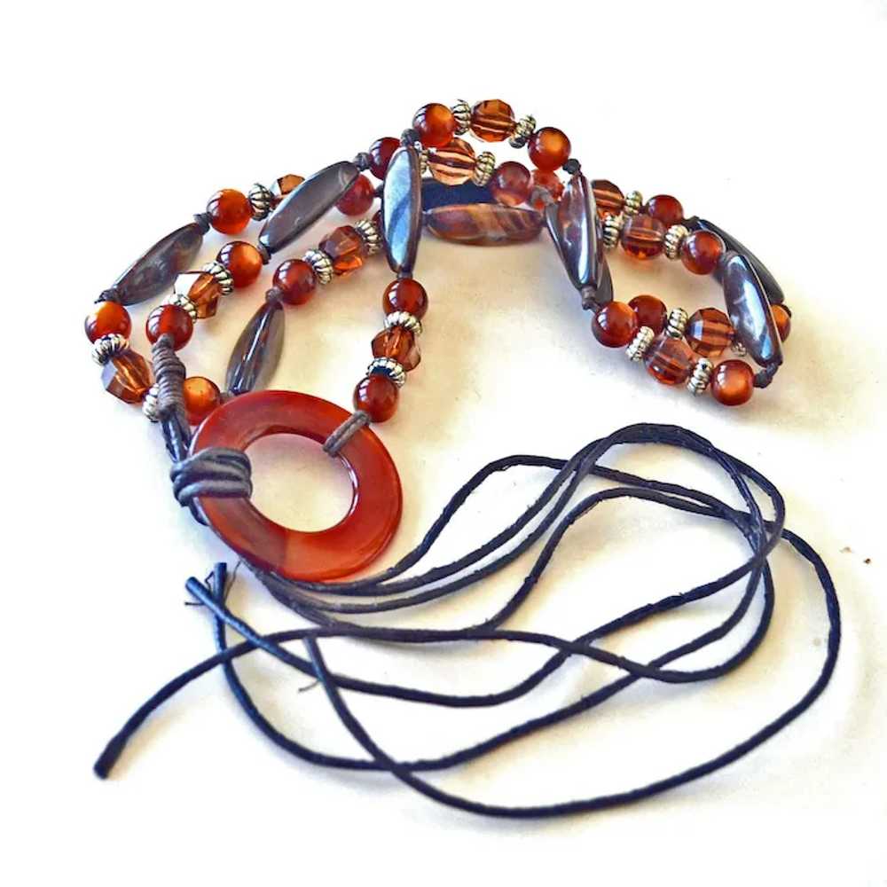 Necklace Root Beer or Faux Tortoise Beads on Knot… - image 7