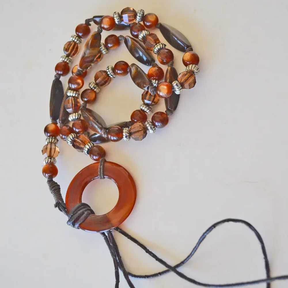 Necklace Root Beer or Faux Tortoise Beads on Knot… - image 8