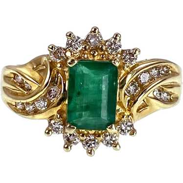 Vintage 14K, Emerald & Diamond Ring - image 1