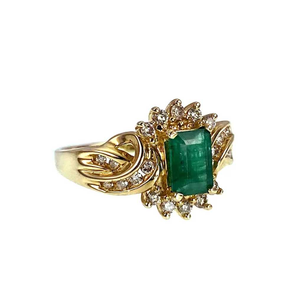 Vintage 14K, Emerald & Diamond Ring - image 2