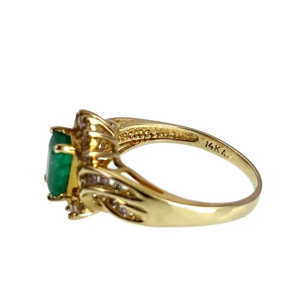Vintage 14K, Emerald & Diamond Ring - image 3