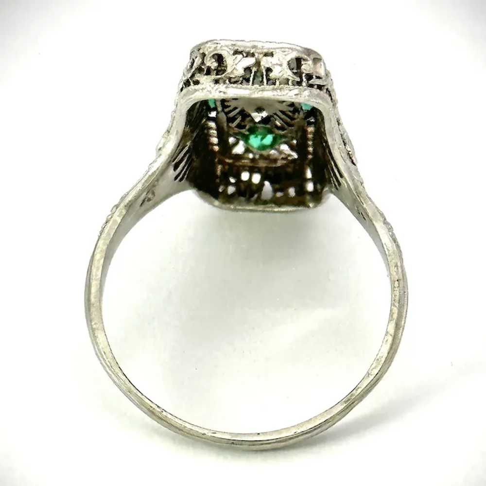 Ladies 18kt Emerald and diamond Art Deco filigree… - image 4