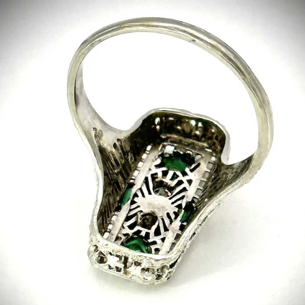 Ladies 18kt Emerald and diamond Art Deco filigree… - image 5