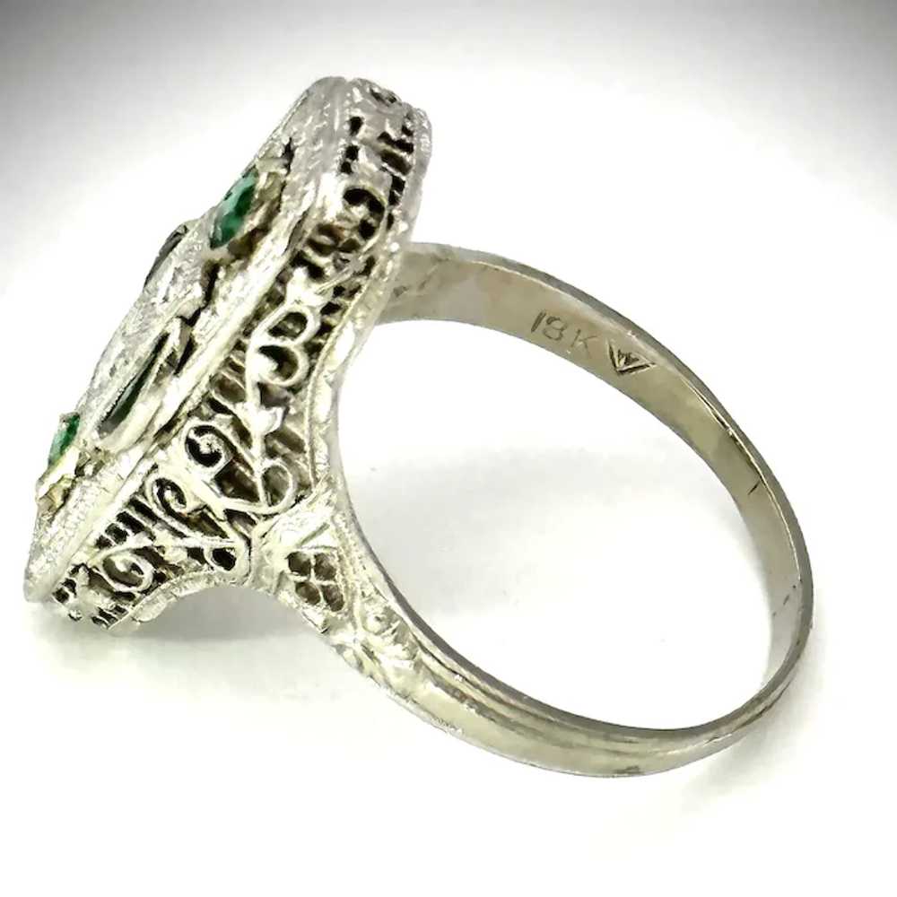 Ladies 18kt Emerald and diamond Art Deco filigree… - image 6