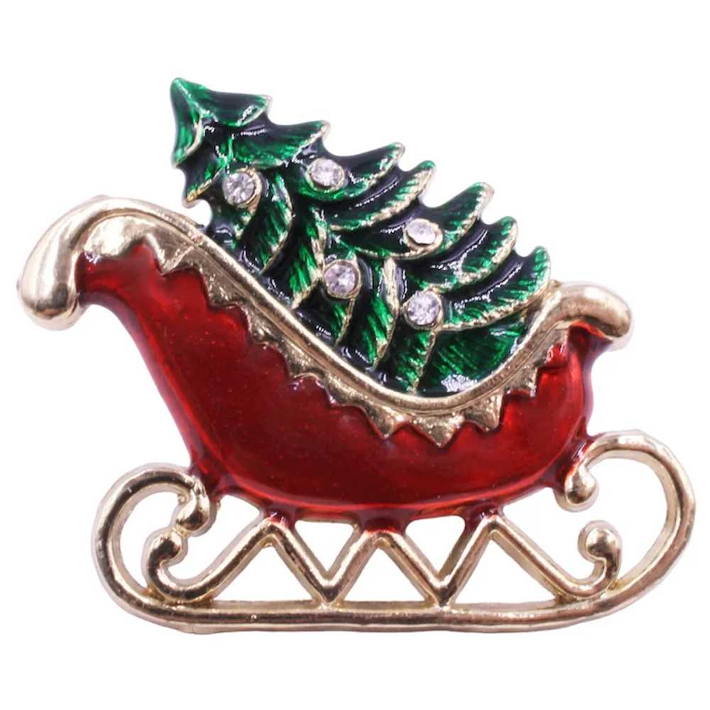 Brooch Pin Sleigh and Christmas Tree Book Piece K… - image 2