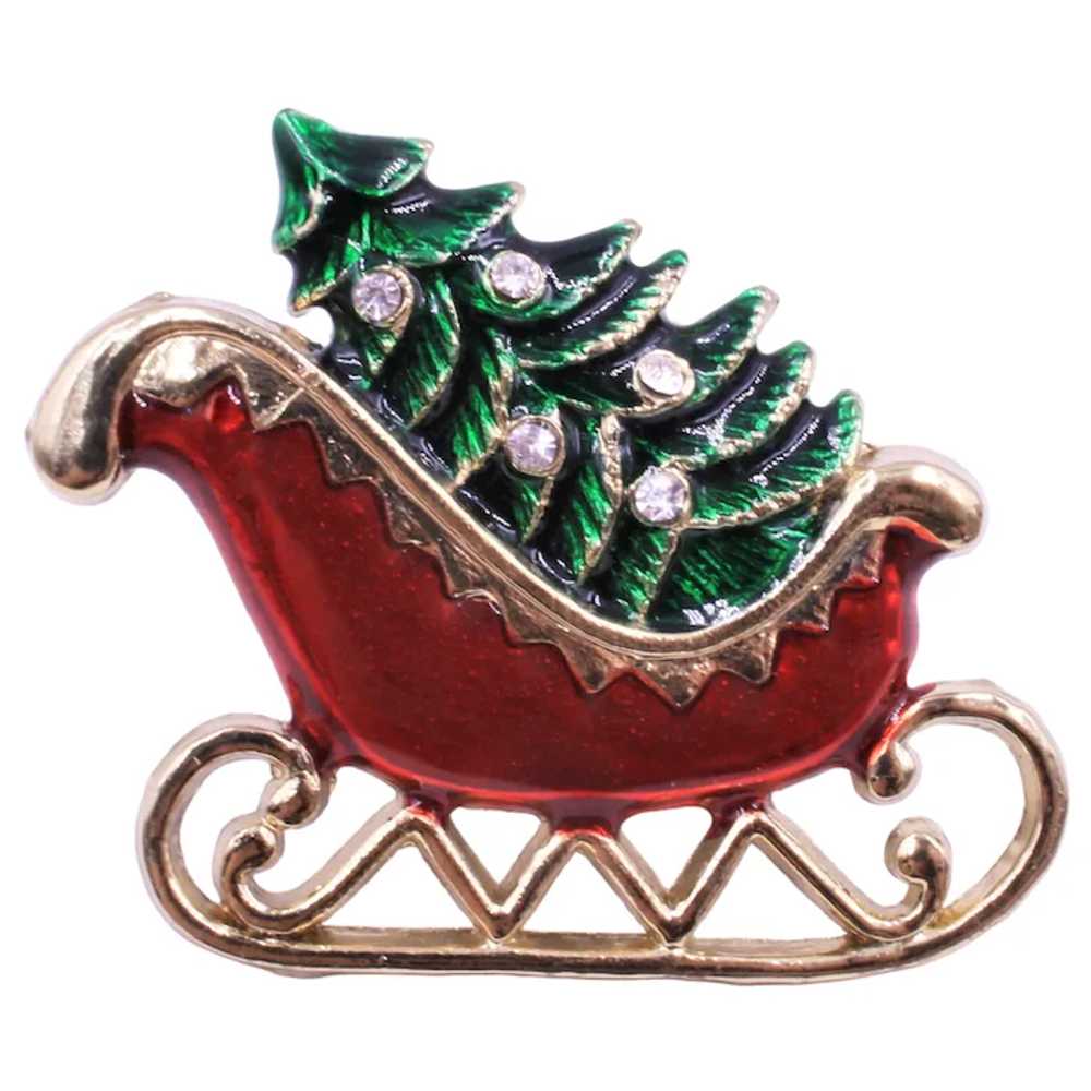 Brooch Pin Sleigh and Christmas Tree Book Piece K… - image 3