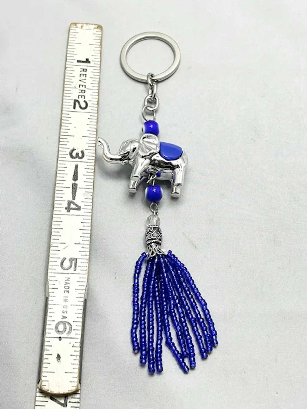 Elephant Blue Glass Evil Eye Beaded Tassel Keycha… - image 3