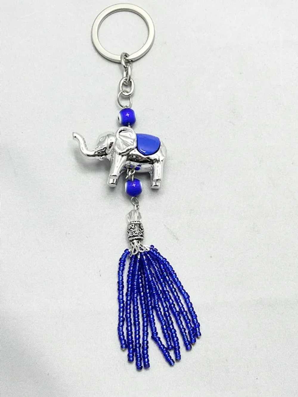 Elephant Blue Glass Evil Eye Beaded Tassel Keycha… - image 4