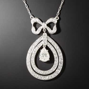 Edwardian Pear Shaped Diamond Bow Necklace - image 1