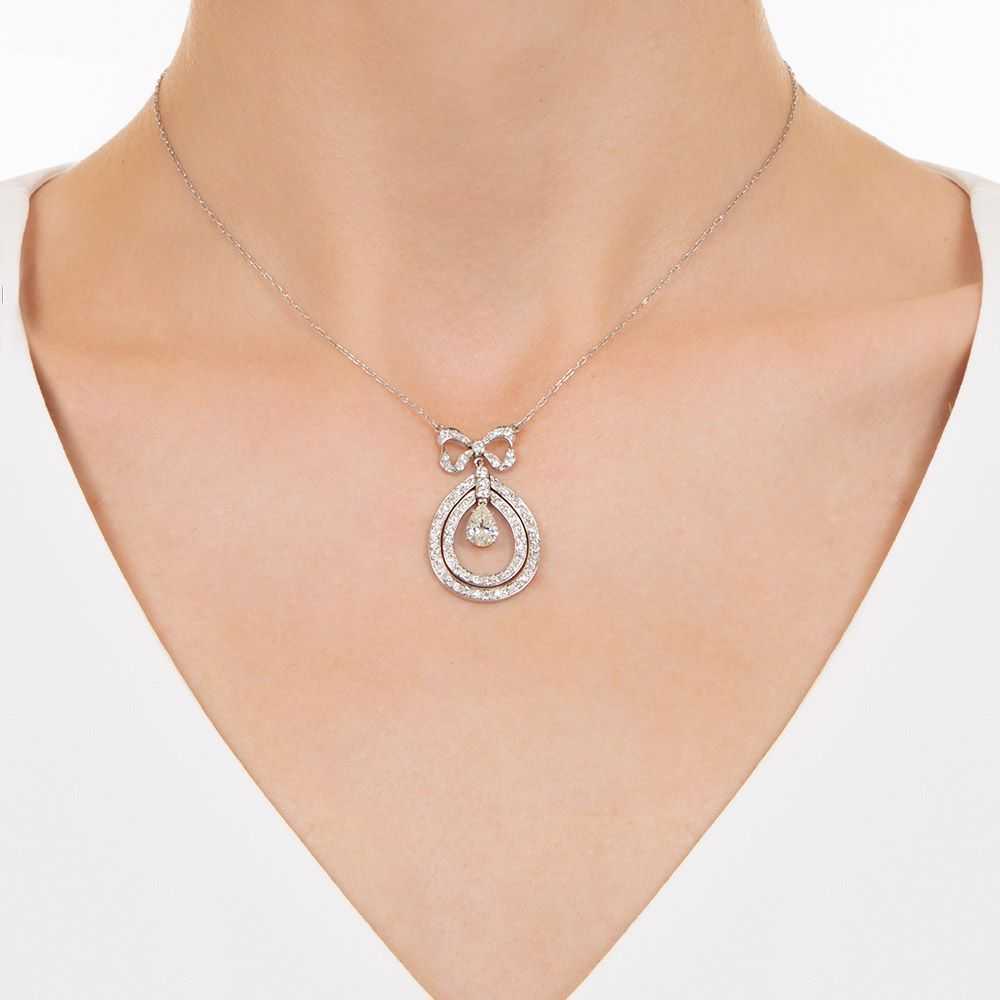 Edwardian Pear Shaped Diamond Bow Necklace - image 3