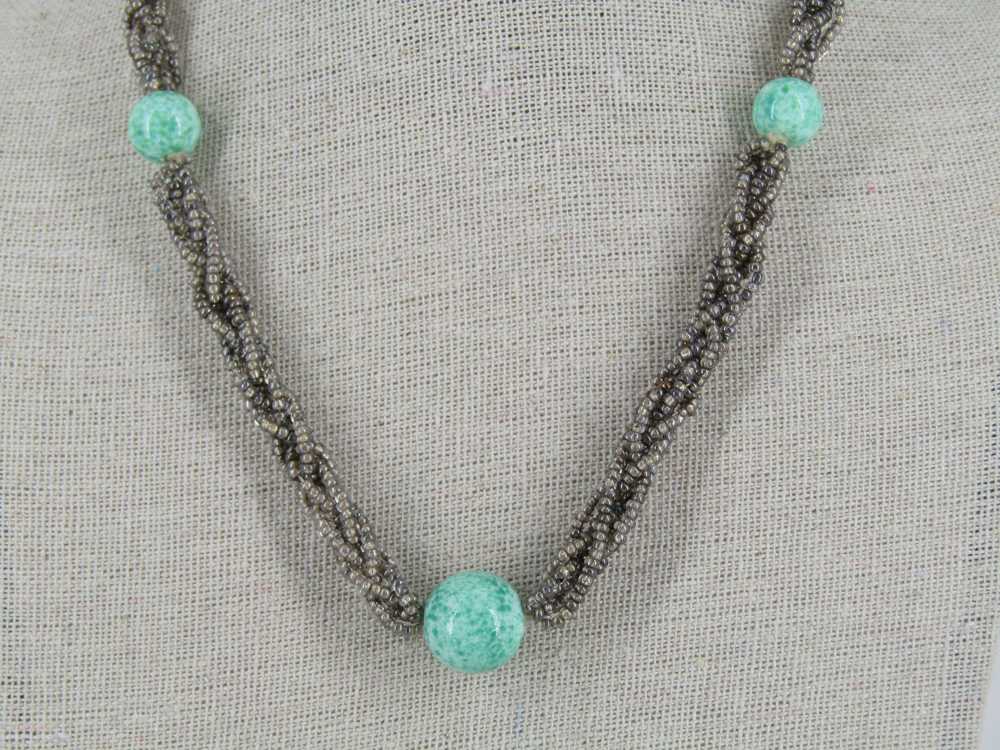Taupe Colored Antique Beaded Necklace With Green … - image 2