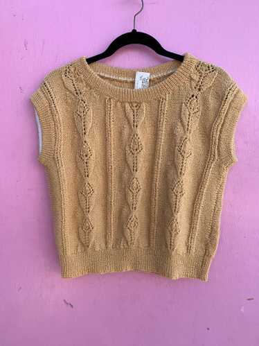 CUTE CROPPED 1980S KNIT SHORT SLEEVE CABLE KNIT SW