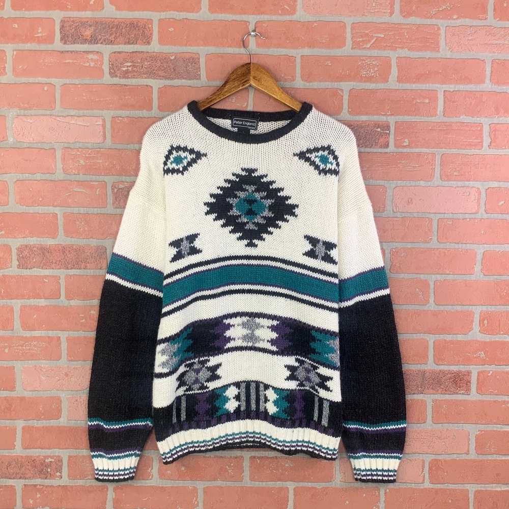 Vintage VTG 90s Peter England Aztec Acrylic Crewn… - image 1