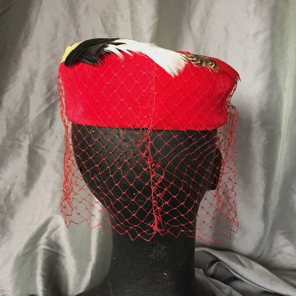Pillbox Feathered Hat with Netting Veil - image 5
