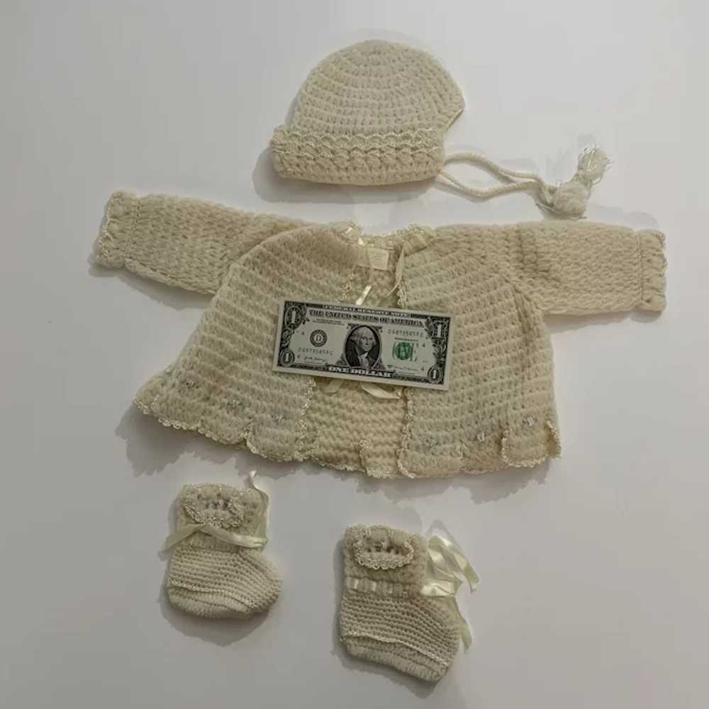 1961 Cream Crochet Knitted Baby Layette Set Sweat… - image 11