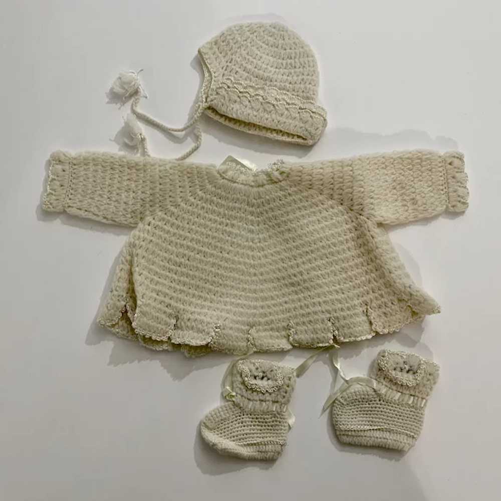 1961 Cream Crochet Knitted Baby Layette Set Sweat… - image 3