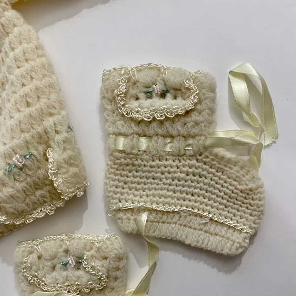 1961 Cream Crochet Knitted Baby Layette Set Sweat… - image 5