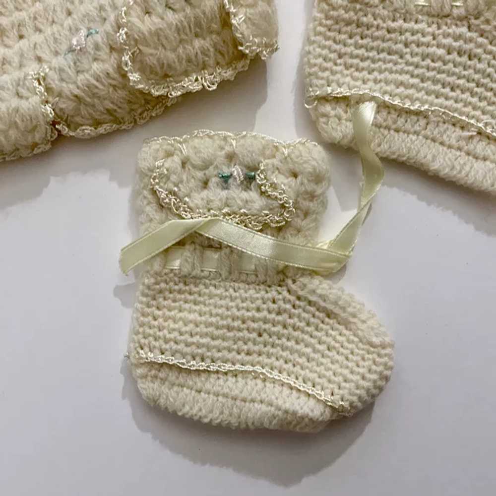 1961 Cream Crochet Knitted Baby Layette Set Sweat… - image 6