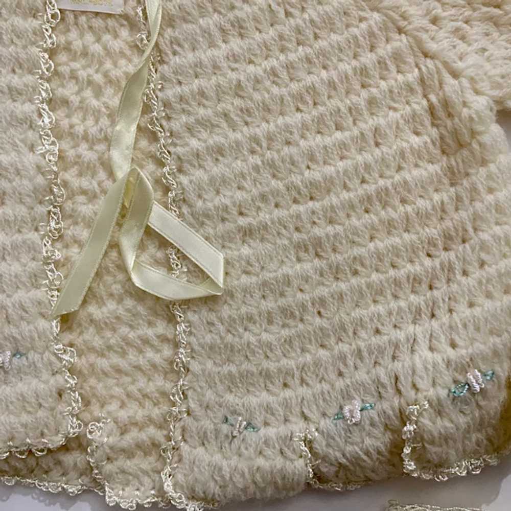 1961 Cream Crochet Knitted Baby Layette Set Sweat… - image 7