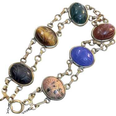 Vintage gold filled gemstone scarab bracelet - image 1