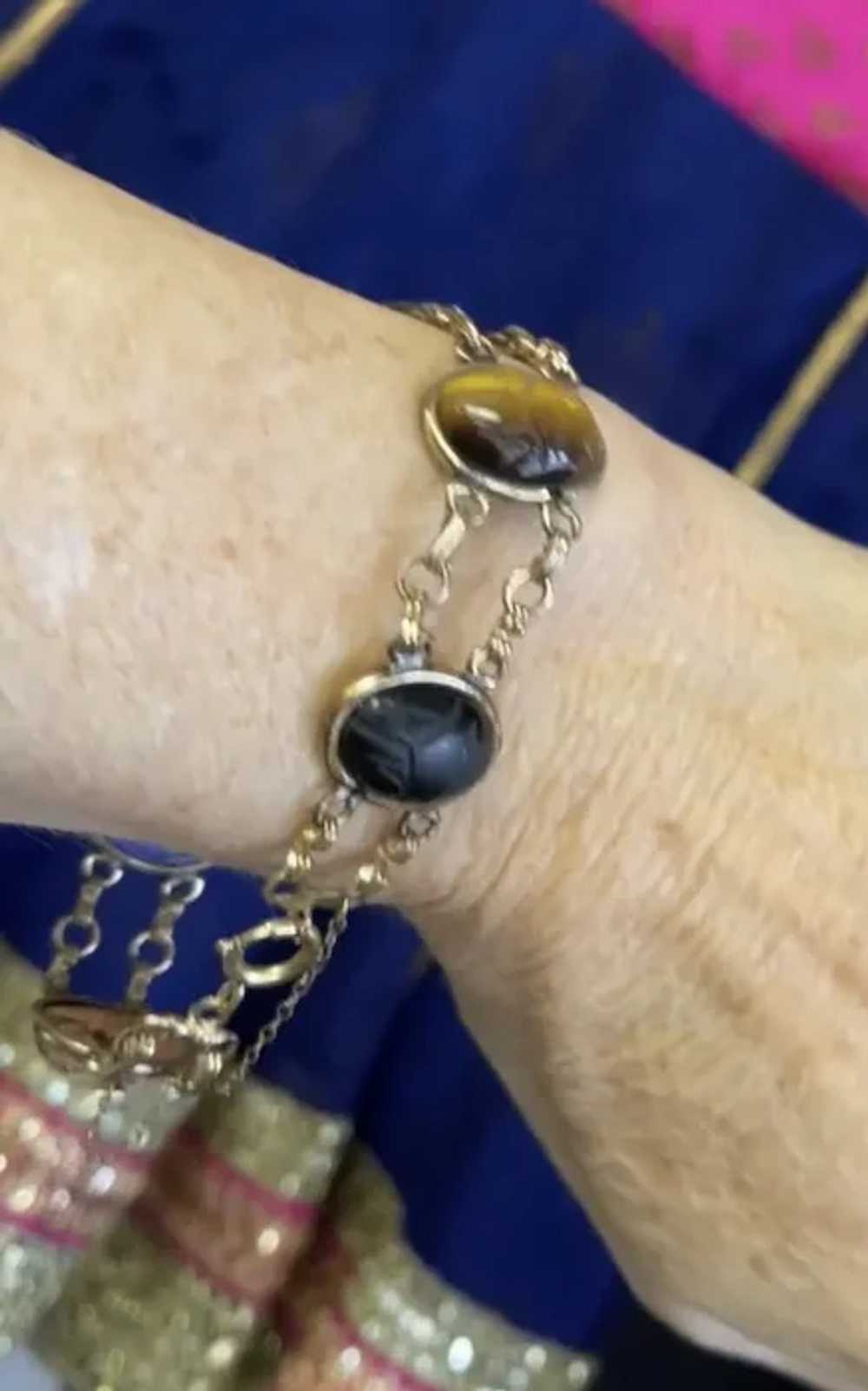 Vintage gold filled gemstone scarab bracelet - image 3