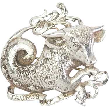 Taurus Bull sterling silver Zodiac sign brooch pi… - image 1