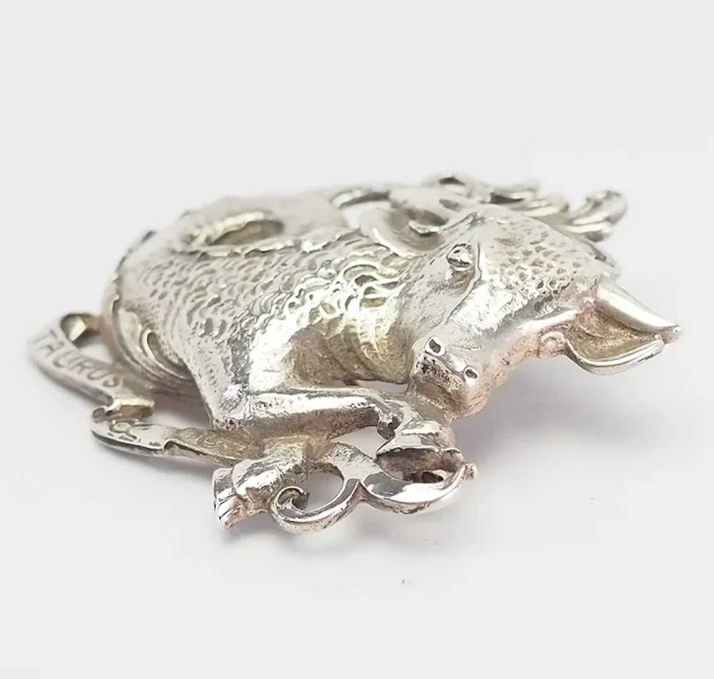 Taurus Bull sterling silver Zodiac sign brooch pi… - image 2