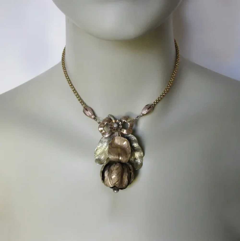 Antique Victorian Gilt Orchid Necklace - image 2